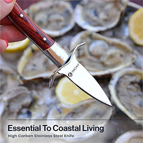 HiCoup Oyster Shucking Knife and Glove Kit - Clam and Oyster Knife Shucker Set with Stainless Steel Seafood Opener Tool, Wood Handle and Gloves?