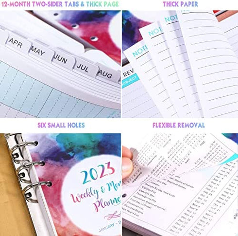 2023 Planner Refills - Planner Refills 2023, 2023 Weekly & Monthly Planner Refills, 2023 Planner Inserts, A6 Planner Refills, A6 Planner Inserts, 3-3/4" x 6-3/4", Jan.2023-Dec.2023, 6-Hole Punched - Watercolor Ink