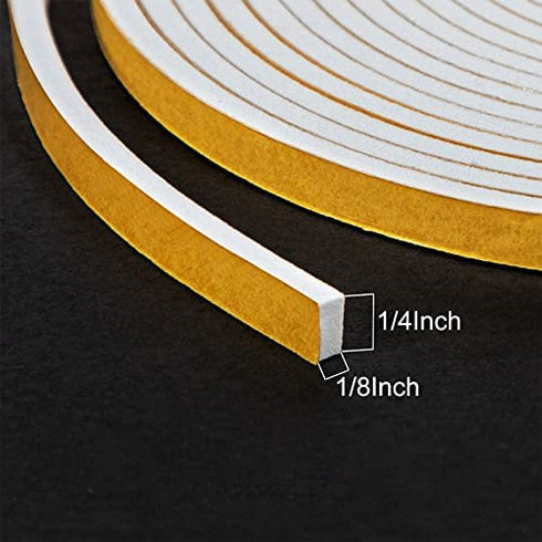 fowong White Weather Stripping 49.5 Feet, 1/4 Inch Wide X 1/8 Inch Thick, Window Seal High Density Foam Sealing Strip Adhesive Foam Gasket Tape for Door Insulation, 16.5 Ft x 3 Rolls Each