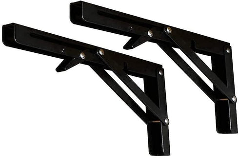 16 INCH Folding Shelf Brackets - Heavy Duty Metal Collapsible Shelf Bracket for Bench Table, Shelf Hinge Wall Mounted Space Saving DIY Bracket, Max Load: 280 lb - Black (2 PCS)