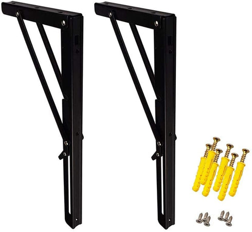 16 INCH Folding Shelf Brackets - Heavy Duty Metal Collapsible Shelf Bracket for Bench Table, Shelf Hinge Wall Mounted Space Saving DIY Bracket, Max Load: 280 lb - Black (2 PCS)