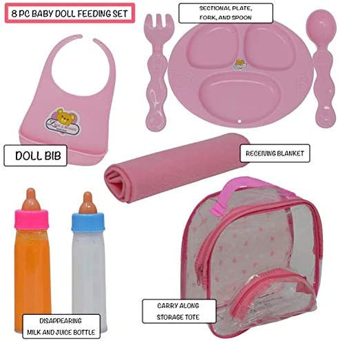 The New York Doll Collection Baby Doll Accessories, Doll Magic Bottles & Doll Feeding Set in A Bag, Multicolor