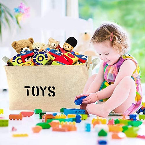Toy Box ,Large Toy Organizer Boxes ,Jute Storage Bin ,Storage Basket - for organizing Kids Toys, Baby Clothing, Children Books,Nursery, Playroom, Gift Baskets-17 x 13 x 10 inches