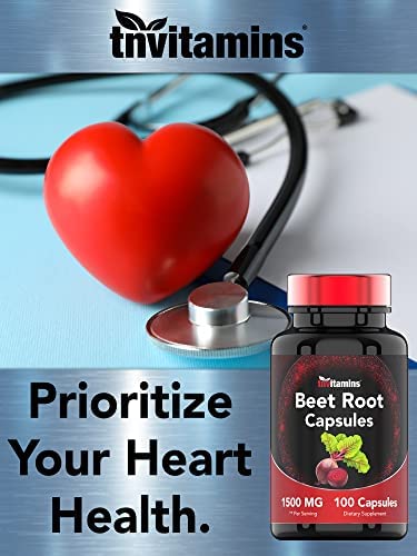 Beet Root Capsules | 1500 Mg - 100 Capsules | Beet Root Powder Extract Capsules | Supports Cardiovascular & Heart Health* | Non-GMO & Gluten-Free | Produced in the USA | TNVitamins