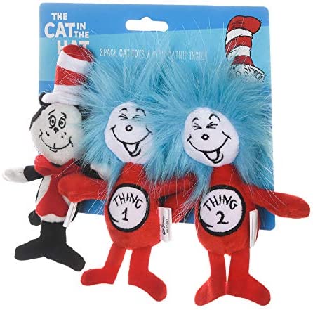 Dr. Seuss The Cat in The Hat 3 Piece Plush Cat Toys with Catnip Inside | Plush Fabric Cat Toys from Dr. Seuss Collection | Stuffed Animal Cat Toys with Cat in The Hat and Thing 1 and Thing 2