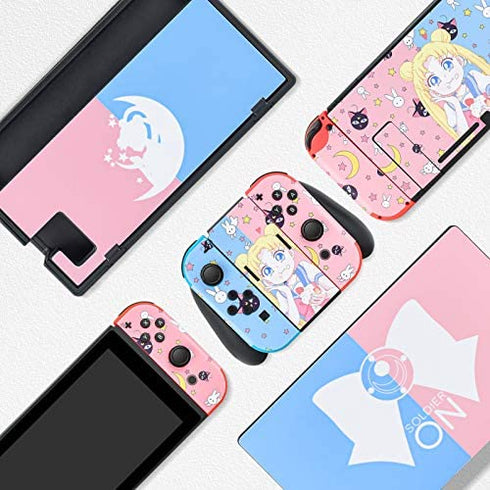 DLseego Switch Skin Sticker Pretty Pattern Full Wrap Skin Protective Film Sticker Compatible with Switch-Blue and Pink Sailor Moon