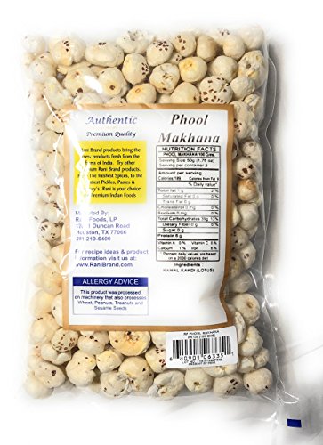 Rani Jumbo Phool Makhana (Fox Nut/Popped Lotus Seed) Plain Raw Uncooked 3.5oz (100g) ~ All Natural | Vegan | No Colors | Gluten Friendly | NON-GMO | Indian Origin