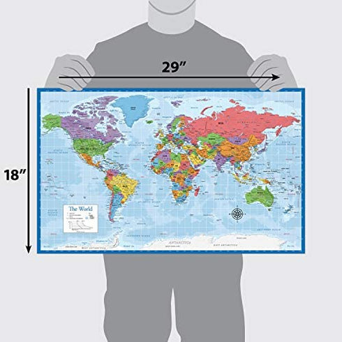3 Pack - World & USA Map Poster Set + Periodic Table of The Elements Chart for Kids (Laminated, 18" x 29)