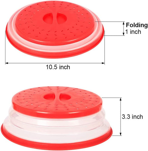 Emoly Collapsible Microwave Cover, Easy Grip Food Splatter Cover Colander Strainer Splatter for Fruit Vegetables, Bap Free and Non-Toxic - Red
