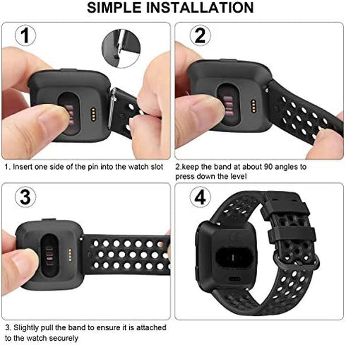 Faychey Sport Bands Compatible with Fitbit Versa 2/Fitbit Versa for Men Women, 4 Pack Breathable Silicone Replacement Straps Compatible with Fitbit Versa/Versa SE Black Blue Gray White Large