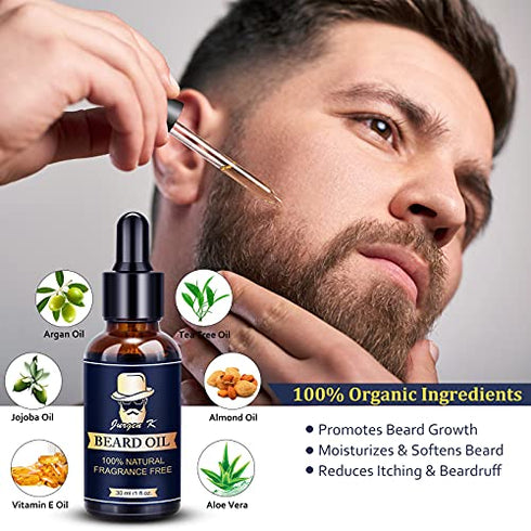 Beard Kit for Men Gifts - Beard Care Kit Gifts Set with Beard Oil, Beard Balm, Beard Brush & Comb, Scissors - Men Stocking Stuffers Christmas Gifts for Men Dad Husband Grandpa Brother Boyfriend