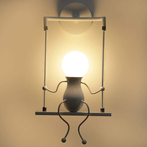 KAWELL Humanoid Creative Wall Light Adjustable Swing Metal Bedside Wall Lamp Modern Decor Wall Sconces Lighting Cartoon Doll Gift Wall Lamps LED Wall Light Fixtures Max 60W E26 White