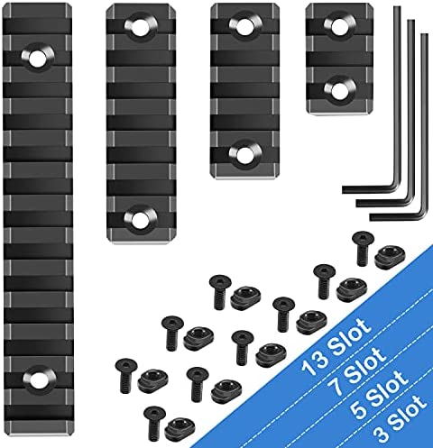 FANGOSS Picatinny Rail Section, 4 Pack 3 5 7 13 Slots Aluminum Picatinny Rails Mount Set, with 9 T-Nuts, 9 Screws, 3 Hex Wrench