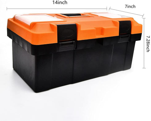 Plastic Tool Box, 14 -inch Portable Tool Box Plastic Toolbox with Removable Tool Tray and Detachable Tool Kit For Craft Storage, Household