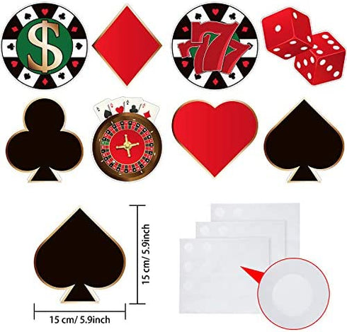 Casino Party Cut-Outs Versatile Las Vegas Casino Themed Poker Birthday Party Decoration Cutouts with Glue Point Dots for Bulletin Board Classroom School Casino Party Supplies, 5.9 x 5.9 Inch (40 Pcs)
