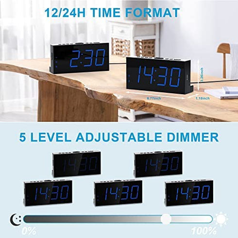 Loud Alarm Clock for Heavy Sleepers,Vibrating Alarm Clock for Hearing Impaired Deaf,Annoying Alarm Clock,USB Port,Dual Alarm with Snooze,7" Large Dimmable LED Display,Battery Backup,Easy to Use,DST