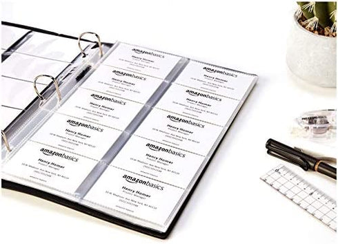 Amazon Basics Plastic Business Card Holder, Protector Sleeves for 3-Ring Binder, Transparent, 25-Pack