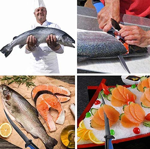 PAUL MAIER Fish Cleaning Kit 3-Piece Set Includes,Filet Knifes for Fish,Anti-Cutting Gloves,Fish Scale Cleaner Brush,Bait Knife with Coating and Scabbard, Salt Water Resistant Fishing Knife