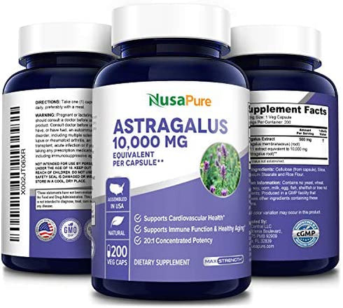 Astragalus 10000 mg Per Caps 200 Veggie Capsules (Vegetarian, Non-GMO & Gluten-Free) Max Strength