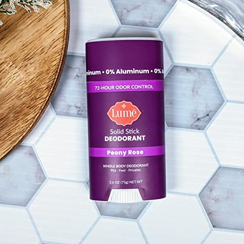 Lume Solid Deodorant Stick - Whole Body Deodorant - Aluminum-Free, Baking Soda-Free, Hypoallergenic, Safe For Sensitive Skin - 2.6 Ounce Solid Stick (Peony Rose)