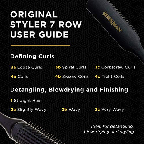 Denman Original Styler, 7 Row for Detangling, Blow-drying, Styling & Smoothing the Hair, All Black D3