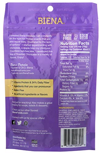Biena Foods, Rockin' Ranch Roasted Chickpea Snack, 5 Ounce