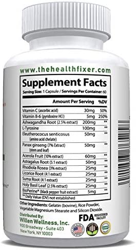 Advanced Powerful Adrenal Support Supplement – Dr. Willen's Adrenal Gland Health, Improve Cortisol Levels, Fatigue, Stress and Exhaustion – 60 Non GMO Easy to Swallow Capsules