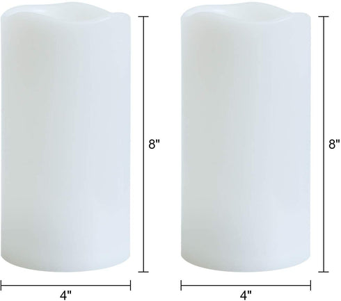 GenSwin Waterproof Outdoor Flameless Candles with Remote Timer, Battery Operated Large Flickering LED Pillar Candles for Indoor Outdoor Lanterns, Won™t melt, Long-Lasting(White, Set of 2, 8? x 4?)