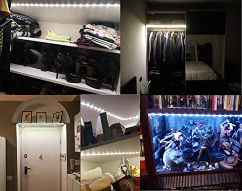 Motion Sensor Wardrobe Light, LED Strip Closet Lights, PIR Auto on/Off, Battery Powered,6000K White for Bedside, Bathroom, Closet, Cabinet, Kitchen, Stairway