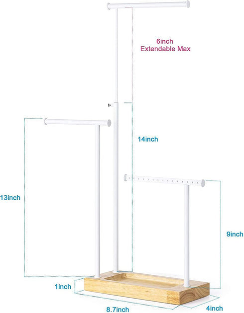 SRIWATANA Jewelry Organizer Display Extra Tall Necklace Holder 3 Tier Jewelry Tree Stand (Natural Color & White)