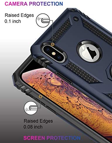 iPhone Xs Max Case with Tempered Glass Screen Protector,iPhone Xs Max Cover Military Grade 16ft. Drop Tested Cover with Magnetic Ring Kickstand Protective Phone Case for iPhone Xs Max Blue