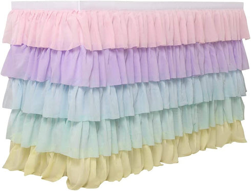 6FT Rainbow Table Skirt for Rectangle or Round Table Chiffon Tulle Table Skirting for Party Baby Shower Wedding Birthday Decor