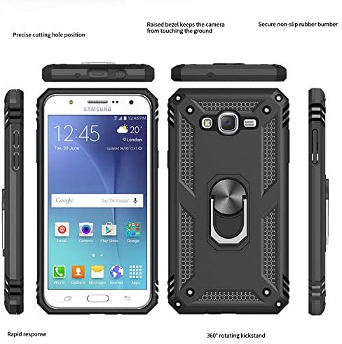 LeYi Compatible for Samsung Galaxy J7 Case,J7 2015/ SM-J700 Case with HD Screen Protector, Military-Grade Rotating Kickstand Full-Body Protective Phone Cover Case for Samsung Galaxy J7 2015,Black