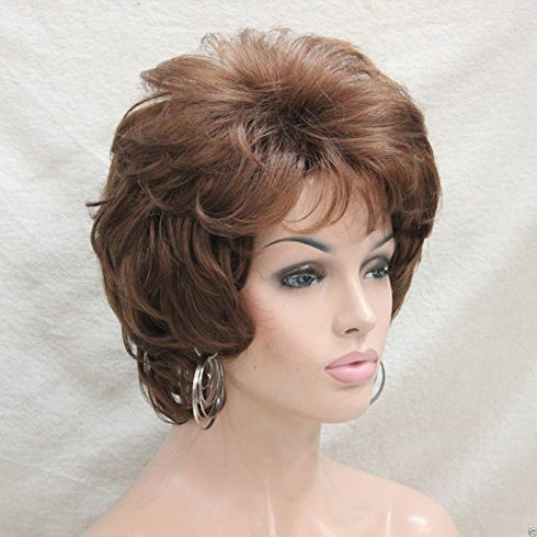 Lydell Women's Short Curly Wavy Wig Synthetic Hair Full Wig 6 inches (30 Medium Auburn)