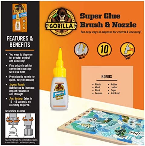Gorilla Super Glue with Brush & Nozzle Applicator, 13.2 Gram, Clear, (Pack of 1)