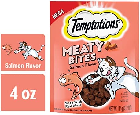 Temptations Meaty Bites, Soft and Savory Cat Treats, Salmon Flavor, 4.12 oz. Pouch