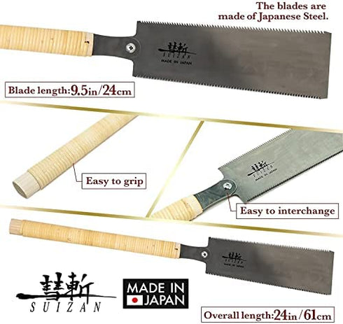 SUIZAN Japanese Pull Saw Hand Saw 9.5 Inch Ryoba Double Edge Flush Cut Saw Woodworking tools