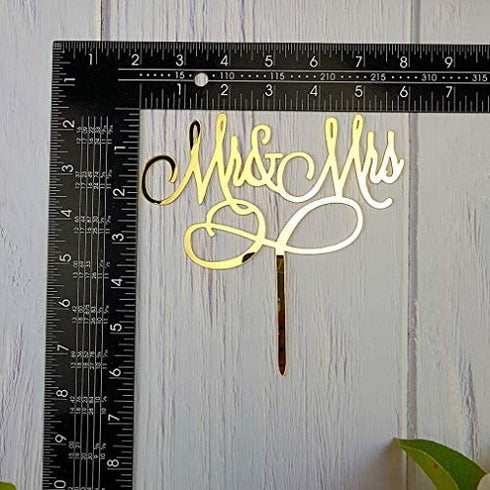Mr and Mrs Cake Topper, Bride And Groom Sign Wedding Engagement Cake Toppers Decorations (Mirror Gold Acrylic)