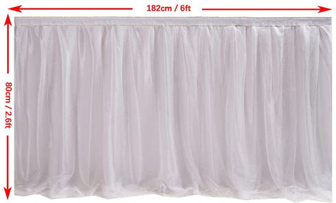 6ft/183cm White Tulle Tutu Table Skirt, Wedding Bridesmaid Sister Costume,Party Skirt, Rectangle Or Round Decorative Table Decoration, Fashion Deluxe Romantic Birthday Party Baby Shower (Wave)