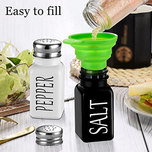 Salt and Pepper Shaker Set,Farmhouse Salt and Pepper Shakers,Vintage Glass Black and White Shaker Set With Stainless Steel Lid, Easy To Fill And Clean