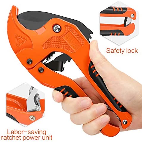 AIRAJ PVC Pipe Cutter to Cutting 1-3/4'' (42mm) PEX,PVC,PPR Plastic Pipes,Ratcheting PVC Pipe Cutter with SK5 Steel Blade & Ergonomic Handle,Plastic PVC Cutter Suitable for Home Working and Plumber