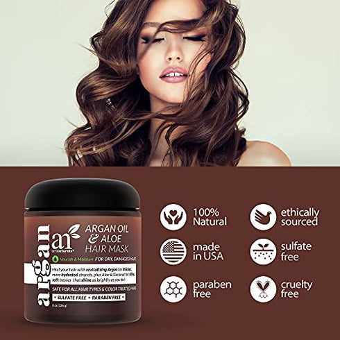artnaturals Argan Hair Mask Conditioner - (8 Oz/226g) - Deep Conditioning Treatment - Organic Jojoba Oil, Aloe Vera & Keratin - Repair Dry, Damaged, Color Treated, Natural Hair Growth - Sulfate Free