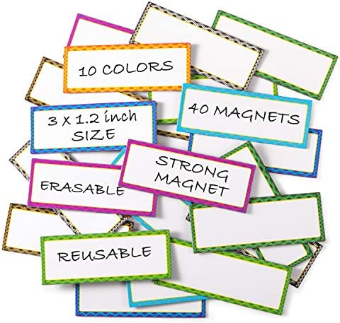 40 Pieces Magnetic Dry Erase Labels and Stickers, Favourde Writable Flexible Magnet Name Plate Labels Use for Whiteboard Magnets, Fridge and Classroom Behavior Chart,10 Colors (3 x 1.2 Inch Set 2)