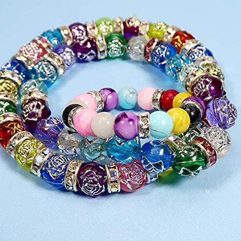 Allb 100Pcs Rondelle Spacer Beads 8mm Silver Plated Czech Crystal Rhinestone for Jewelry Making Loose Beads for Bracelets