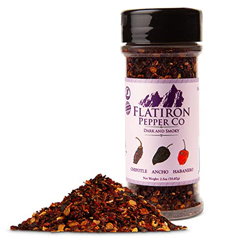 Flatiron Pepper Co, Dark and Smoky Premium Smoked Chile Flakes. Chipotle - Ancho - Habanero