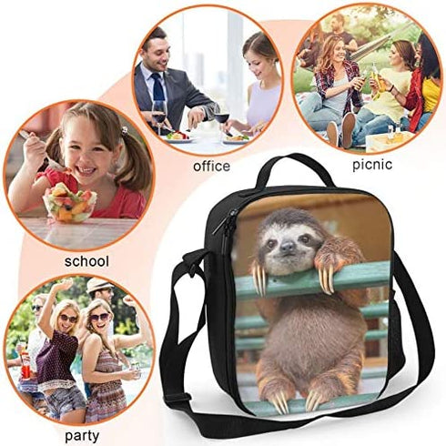 PrelerDIY Sloth Lunch Box - Insulated Lunch Box for Kids Funny 3D Design with Side Pocket & Shoulder Strap Lunch Bag, Perfect for School/Camping/Hiking/Picnic/Beach/Travel