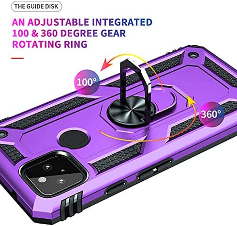Androgate Designed for Google Pixel 5A Case with HD Screen Protectors, Military-Grade Metal Ring Holder Kickstand 15ft Drop Tested Shockproof Cover Case for Pixel 5A 5G Purple