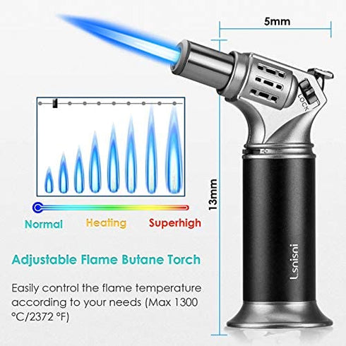 Kitchen Butane Torch, Refillable Culinary Butane Torch Lighter for Desserts, Creme Brulee, BBQ and Baking,Mini Blow Torch Lighter with Safety Lock and Adjustable Flame (Butane Gas Not Included)