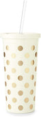 Kate Spade New York Insulated Plastic Tumbler with Reusable Straw, 20 Ounces, Gold Dots