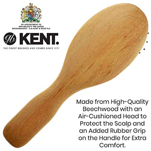 Kent PF02 Small Cushion Detangler Brush, Boar Bristle and Non-Scratch Nylon Mix Hairbrush for Straightening Smoothing. Oval Wood Paddle Detangling Hair Brush for Medium to Long Hair, Made in England